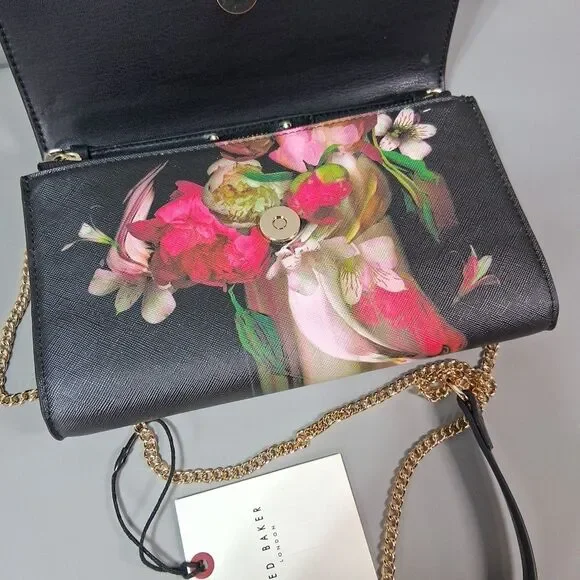 Ted Baker Cyra Floral Black Crossbody Clutch Bag Lock & Key Assessories New $175 - Picture 10 of 10